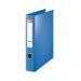 The photo captures a vibrant blue Esselte 4D-Ring A4 binder with a 40mm spine. The label shows the brand name Esselte in bold letters. The four rings are visible, making it easy to add and remove papers. Its sleek design is perfect for any professional setting.