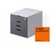 This picture features a sturdy and secure Durable VARICOLOR 4 SAFE Lockable Drawer Unit, complete with four color-coded drawers and label inserts. The desktop drawer set is designed for convenience and organization in any space.