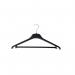 This picture shows a pack of 20 black Alba ABS coat hangers with a stand and bar. The sleek and modern design is perfect for organizing and hanging coats, jackets, and other garments.