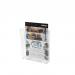 The picture shows a clear, A5-sized literature holder from Deflecto Europe. It has a flat back and is designed to hold literature in a portrait orientation. The holder is sleek and functional, with a design that allows for easy viewing of the materials stored inside.