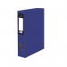The photo shows a stack of Pukka Pads Ltd Box Files in vibrant Pukka Brights colors. Each file is made of laminated paper on board and has a 75mm spine width. The files feature a secure catch closure and come in a pack of 10. The color featured in the photo is a bright blue.