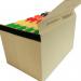 The photograph features a set of Cathedral Products Expanding Files, designed with a manilla exterior and mylar reinforcement for added durability. The file contains 31 individual pockets, each labeled with numbers 1-31 for easy organization. The file has a buff-colored exterior and is captured in a neatly folded position, showing off its space-saving design.