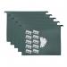 The photo shows an arrangement of green suspension filing folders, each with a sturdy V-shaped base. The folders are designed to hold A4-sized documents and are made of manilla material. The pack contains 20 folders.