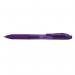 The picture shows a pack of 12 Pentel Co Gel Rollerball Pens in a vibrant violet color. Each pen has a retractable gel rollerball with a 0.7mm tip and produces a 0.35mm line. The packaging displays the product name and brand clearly.