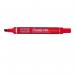 The photo shows a pack of 12 Pentel N60 Permanent Markers in red with a chisel tip. The markers have a line width of 3.9-5.7mm and feature the Pentel logo. The bright red color stands out against the white background, making these markers perfect for any bold writing or coloring needs.