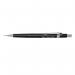 The image shows a pack of 12 Pentel Co Mechanical Pencils in black barrels. Each pencil is labeled as a P205 model, with HB lead size of 0.5mm. The pencils are lined up in a neat row, ready to be used for writing or drawing.