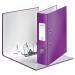 The photograph features a vibrant purple ACCO Brands Lever Arch File from the Leitz 180 WOW series. The file is made of sturdy laminated paper on board and has a spine width of 80mm, making it ideal for storing and organizing A4 sized documents. A pack of 10 of these eye-catching files is included in the image, providing a sleek and modern look to any office space. The clean and professional design of the file is sure to impress.