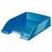 The photo captures a vibrant blue ACCO Brands Letter Tray, part of the Leitz WOW collection. This A4 tray is designed for portrait orientation and features a sleek and modern design. It is perfect for organizing and storing important documents in any office setting.