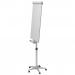 This photo features a sleek, grey mobile flipchart easel from ACCO Brands. The easel is equipped with a magnetic surface, making it easy to attach various paper pads for presentations or brainstorming sessions. The size of the easel is 745x690mm, providing ample space for displaying ideas and information. The brand name Nobo Barracuda is prominently displayed at the top of the easel. Sturdy legs and a built-in tray add to the functional design of this easel.