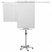 The photo shows a sleek silver flipchart easel with clean lines and modern design. The easel features extension arms for added versatility and a magnetic surface for easy displaying of documents or notes. The easel is mounted on wheels for easy mobility and has a compact size of 700x745mm.