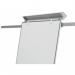 This picture shows a sleek silver flipchart easel with extension arms that can be adjusted to different heights. The easel is mobile and can be easily moved around, making it perfect for presentations or brainstorming sessions. Along the top, there is a magnetic strip for holding papers in place. The easel also comes with a large magnetic pad for writing or attaching notes. The pad itself is 700x745mm in size, providing ample space for writing and drawing. Overall, the easel has a clean and professional look, making it a great addition to any office setting.