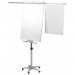 The photo shows a silver easel with magnetic features and extension arms. The easel is designed by ACCO Brands and is part of the Nobo Classic Nano Clean Mobile Flipchart collection. The easel is equipped with a flipchart pad and measures 700x745mm.