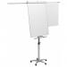The picture shows a sleek silver Flipchart Easel with clean lines and a modern design. It features a magnetic surface and extension arms for added versatility. The easel sits on a mobile stand, allowing for easy movement and placement. A large 700x745mm paper pad is displayed on the easel, perfect for presentations or brainstorming sessions.