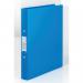 The photograph shows a pack of 10 blue polypropylene ring binders from ACCO Brands. Each binder has 2 O-rings and can hold A4 size papers. The rings have a diameter of 25mm. The binders are from the Rexel Budget Ring Binder collection and are labeled with the brand logo.