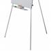 The picture shows a sleek silver Flipchart Easel with a clean and modern design. It stands on a sturdy tripod base and measures 680x680mm. The surface is magnetic, allowing for easy display and organization of papers. The brand name Nobo Classic Nano Clean is visible on the top of the easel.