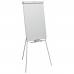 The image shows a silver, multifunctional Flipchart Easel from ACCO Brands. It features the Nobo Classic Nano Clean Tripod Flipchart design with a magnetic surface measuring 680x680mm. The easel is sturdy and versatile, making it suitable for various settings including classrooms, offices, and presentations.