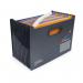 The photo shows a sleek, black expanding file with 13 separate sections organized in a landscape layout. The file is made of durable polypropylene material and features the Rapesco Germ Savvy SupaFile design. The company logo for Rapesco Office Products Plc can be seen prominently displayed on the front.