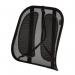 The picture shows a black Fellowes Office Suite mesh back support and a footrest. The back support has a mesh design for ventilation and the footrest has a textured surface to provide grip. The overall look is sleek and professional.