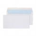 The photograph shows a pack of 50 DL white wallet envelopes, with a plain design and a peel and seal closure. They measure 110x220mm and have a weight of 100gsm. These everyday envelopes are manufactured by Blake and have a sleek, professional look.