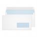 This image shows a white DL envelope with a wallet-style flap on the right-hand side. The envelope has a convenient peel and seal closure and is made of 100gsm paper. Its dimensions are 110x220mm and it is sold in a pack of 500.