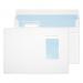 This image shows a stack of white C5 envelopes with a transparent window and a self-seal closure. Each envelope measures 162x229mm and has a weight of 100gsm. The pack contains 500 envelopes, making it suitable for daily use.
