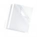 This photograph showcases a pack of clear PVC front and white card back Fellowes Thermal Binding Covers. The A4 size and 1.5mm thickness make them sturdy and professional-looking. This pack contains 100 covers.