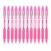The image shows a pack of twelve pink Zebra Z-Grip Smooth Retractable Ballpoint Pens. The pens have a 1.0mm tip and feature the Zebra Pen logo. The pens are evenly spaced out and appear sleek and modern. The pink color adds a fun and vibrant touch to the pens. The Z-Grip technology offers a comfortable and smooth writing experience.