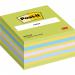The photograph captures a stack of 3M Post-it Notes in a cube shape, with bright neon green and blue colors. The cube contains 450 sheets of the iconic adhesive product known for its ease of removal, perfect for staying organized in any workspace.