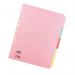 The image shows a pack of Pukka Pads Ltd dividers and indexes, specifically the Concord Divider 5 Part A4 160gsm Board. The dividers are in pastel assorted colours, adding a touch of brightness to any office or school supply collection. The pack contains 11 dividers in total, each with 5 tabs for easy organization. The dividers are made of sturdy 160gsm board, ensuring durability and longevity. With these dividers, staying organized has never been easier.