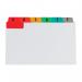 The photograph features a set of Pukka Pads Ltd Card Indexing Concord Guide Cards. The cards are rectangular in shape and measure 127x76mm. They are a white color with vibrant, multicolored tabs. The cards are labeled with the letters A-Z, indicating alphabetical organization. The tabs are evenly spaced and easy to read, making it simple to quickly find desired information. The cards have a professional and clean appearance, making them a great tool for organizing documents or notes.