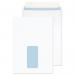 The photo shows a stack of clean, white A5 envelopes with a subtle 100gsm thickness. Each envelope is equipped with a peel and seal closure and a convenient window in the top left corner. The dimensions are 229x162mm, and the pack contains 500 of these everyday envelopes.