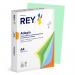 The picture shows a ream of 500 sheets of green A4 sized paper by Sylvamo Coloured Paper. The paper has a smooth finish and is 80gsm thick. The label reads Adagio Paper and RYADA080X432.