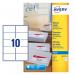 The Avery UK Address Labels appear as 10 white rectangular labels, each measuring 99x57mm, per A4 sheet. There are a total of 250 labels in this pack, with the code J8173-25. The labels are designed for inkjet printing.