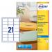 The image shows a sheet of Avery UK Address Labels with 16 labels per page. The labels are 63.5x38.1mm in size and have a clear background. This pack contains 525 labels and the product code is J8560-25 43740AV.