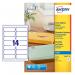 This image is of a sheet of Avery UK address labels, specifically made for inkjet printers. There are 14 labels per A4 sheet, with a clear background. In total, there are 350 labels in this pack. The label size is 99.1x38.1mm.