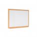 A picture of the Bi-Silque Drywipe Boards Bi-Office Earth-It Non Magnetic Melamine Whiteboard with an Oak Wood Frame would show a 1200x900mm board with a smooth, glossy surface designed for writing and erasing with dry-erase markers. The oak wood frame adds a natural and elegant touch to the simple design. The board itself has a clean and modern appearance, making it a versatile addition to any workspace or home office. The non-magnetic feature allows for easy installation and use without the need for additional accessories. Overall, the picture would showcase a high-quality and functional whiteboard perfect for brainstorming, note-taking, or planning.