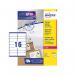 This photograph features a sheet of Avery UK Address labels. The labels are laser-printable and measure 99.1x33.9mm, with 16 labels per A4 sheet. The labels are white in color and come in a pack of 640. The model number is L7162-40 and the product code is 44160AV.