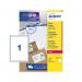 The image shows a pack of 100 address labels from Avery UK. The labels are white and measure 199.6x289mm, with one label per A4 sheet. They are designed for use with a laser printer and are labeled L7167-100 and 44258AV.