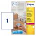 The image shows a sheet of Avery UK Address Labels, specifically the Avery Laser Parcel Label measuring 199.6x289mm. There is one label per A4 sheet, with a total of 250 labels in the pack. The labels are white in color and are labeled as L7167-250 and 44265AV.