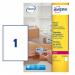 This photo shows a sheet of white Avery UK address labels, with 40 labels in total. Each label measures 199.6x289mm and is designed for laser printers. The labels are neatly arranged and ready to be used for labeling packages and envelopes.