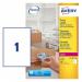 In this photo, you can see a white sheet of address labels from Avery UK. Each label measures 199.6x289mm and there is one label per A4 sheet, with a pack containing 500 labels. The labels are designed for use with laser printers.