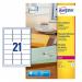 This picture shows a sheet of Avery UK Address Labels. Each label measures 63.5x38mm and there are 21 labels per sheet. The labels are clear in color and there are 525 labels in the pack. The product code is L7560-25 and the model number is 44412AV.