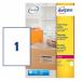 This picture displays a pack of Avery UK laser labels. The labels are clear and come in a pack of 25, with 1 label per A4 sheet. They are specifically designed for use with laser printers and measure 210x297mm. The label code is L7567-25 and the pack code is 44440AV.