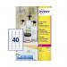 The image shows a pack of Avery UK Laser Labels, with transparent, crystal clear labels measuring 45.7x25.4mm and 40 labels per sheet. The pack contains 1000 labels and is labeled as L7781-25 and 44608AV.