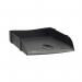This photograph shows a set of Avery UK letter trays, specifically the Original Standard Letter Tray in A4Foolscap Portrait size. The trays are a sleek black color and feature a 44CHAR 44986AV design. They are perfect for organizing documents in any office setting.