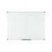 An image of the Bi-Silque Drywipe Boards Bi-Office Maya Non Magnetic Melamine Whiteboard with an aluminium frame and measuring 1200x900mm shows a sleek and modern design. The whiteboard is non-magnetic and features a smooth surface, ideal for writing and erasing. The frame adds a stylish touch to any office or classroom setting.