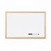 The photo shows a rectangularly shaped Bi-Silque drywipe board from Bi-Office. It has a non-magnetic melamine surface that is designed for easy writing and erasing. The whiteboard features a sturdy pine wood frame for added durability and a clean, classic look. The size of the board is 400x300mm, making it perfect for small spaces or personal use.