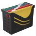 This picture features a black Jalema Resolution Suspension File Box, filled with 5 A4 suspension files. The box has the Jalema logo on the front and is designed for storing and organizing important documents. The suspension files are neatly arranged inside the box, providing a spacious and organized storage solution. The high-quality material of the suspension files ensures their durability and longevity. The overall appearance of the product exudes professionalism and functionality, making it a great addition to any office setting.