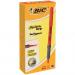 A close-up photo of Bic Highlighters Bic Grip Highlighter Pen in chisel tip style. The pen is bright orange with a 1.6-3.3mm line width. The pack contains 12 pens. Each has 811933 printed on the barrel.