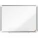 The picture shows a sleek whiteboard with a non-magnetic melamine surface and a sturdy aluminium frame. The dimensions are 600x450mm, making it compact and ideal for small spaces. The Nobo Premium Plus branding is visible on the frame, adding a touch of sophistication. The board is designed by ACCO Brands, ensuring high quality and durability.